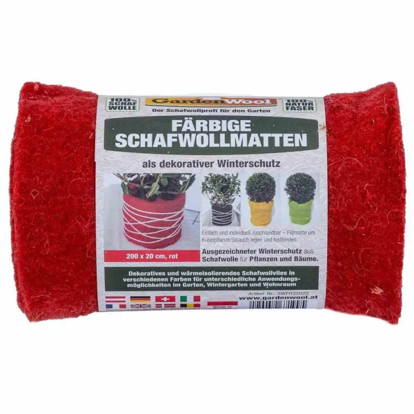 Schafwollmatte, 100% Schafwolle,rot, 200x20cm